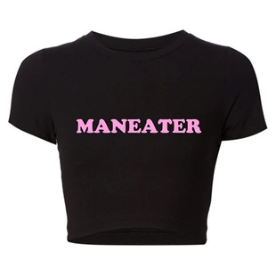 Maneater T shirt 新款字母印花露脐短袖T恤女性感上衣体恤打底衫