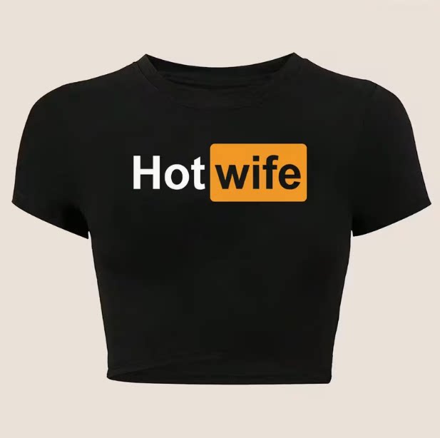 Hot Wife T shirt 新款女士黑色露脐T恤时尚性感圆领短款女装上衣