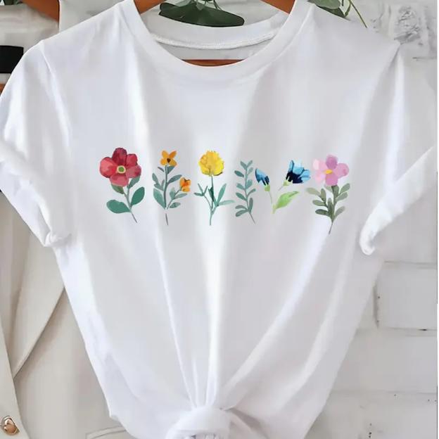 Floral Tshirt 欧美时尚花朵印花女士T恤小清新街头百搭体恤上衣