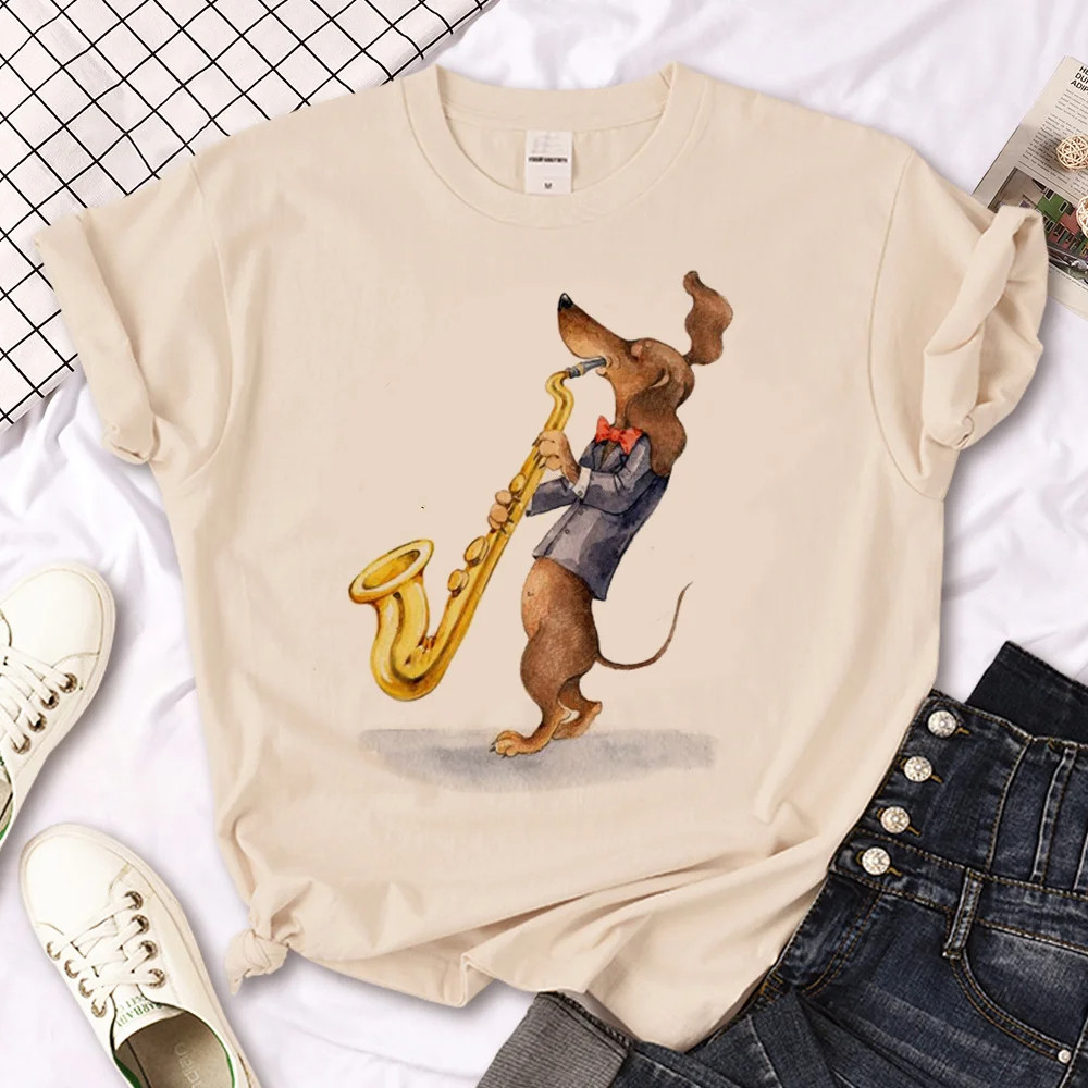 Jazz Music Dog T shirt 新款爵士音乐狗狗印花休闲大码女装T恤
