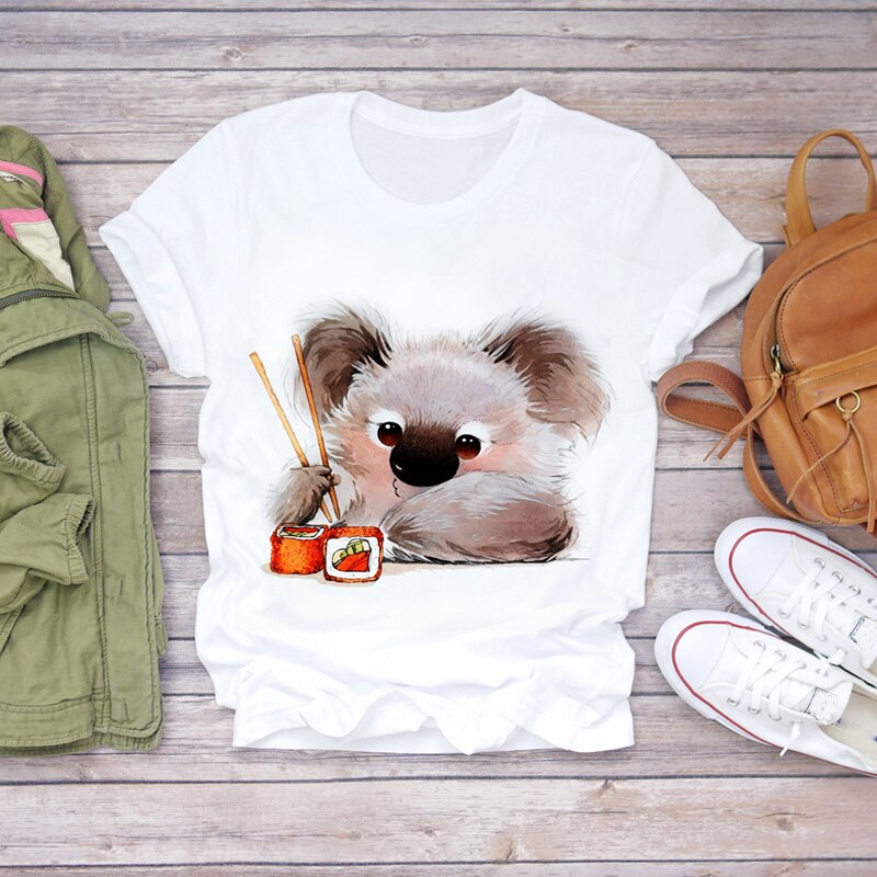 Cute Koala T shirt 夏季女装超萌考拉印花T恤女士短袖休闲亲子装