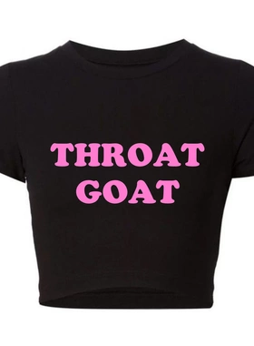 Throat Goat T shirt 夏季短款女装性感英文字母印花女士露脐T恤