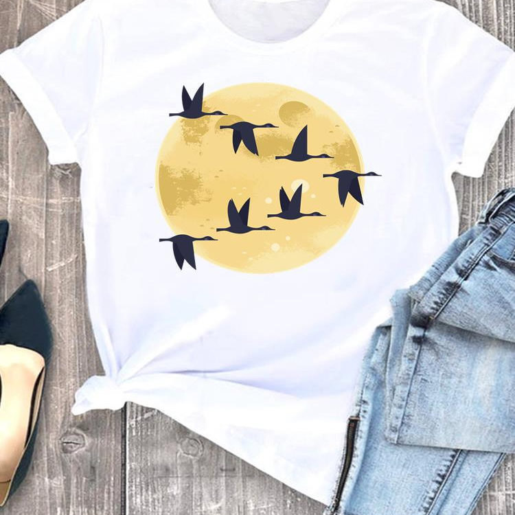 Great Goose T shirt 日系女装T恤时尚大雁印花短袖T恤小众风体恤图片