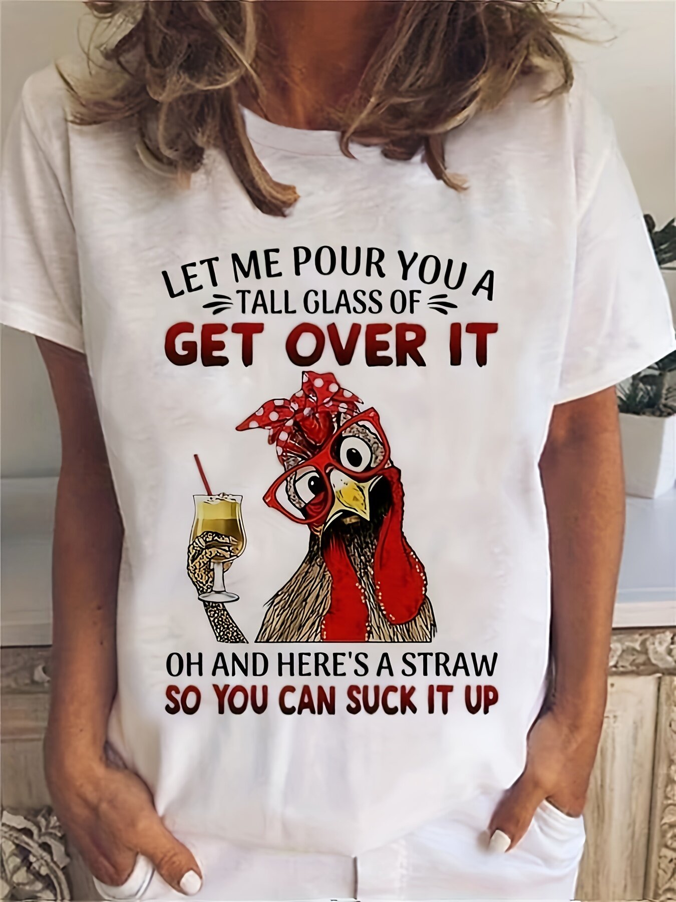 Cartoon Chicken T Shirt 卡通公鸡短袖T恤女夏季休闲大码女装