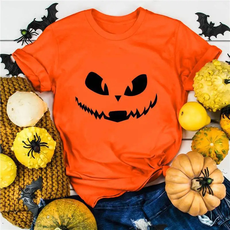 Halloween Smile T shirt 新款万圣节笑脸印花短袖T恤男女亲子装