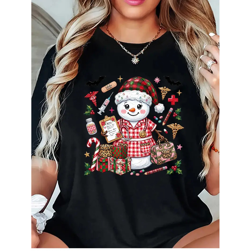 Christmas T shirt 圣诞节亲子装家庭服装卡通雪人印花T恤女上衣