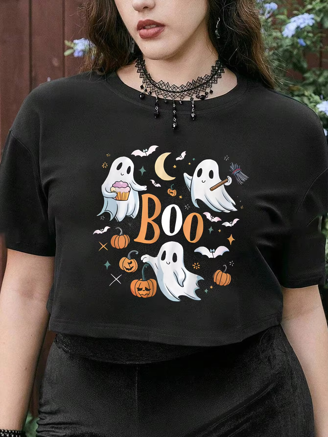 Boo Pumpkin T shirt 新款万圣节幽灵印花T恤休闲情侣装亲子装T恤