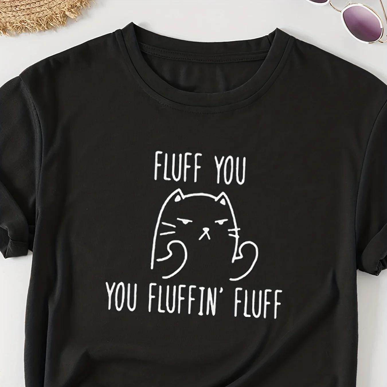 Cat T shirt 卡通趣味猫咪印花圆领短袖T恤男女情侣装上衣亲子装