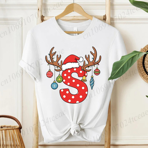 Merry Christmas T shirt 圣诞节T恤个性26字母印花亲子装短袖T恤