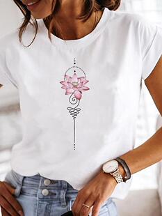 Flower Floral T shirt 时尚简约女士花朵印花百搭白色休闲T恤衫