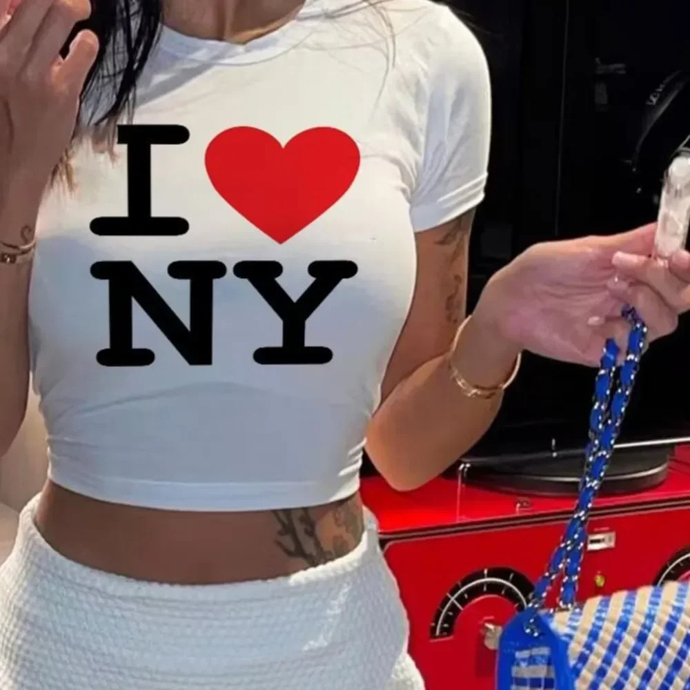 I LOVE NY T Shirt 夏季女装时尚性感女士短款露脐T恤短袖上衣服