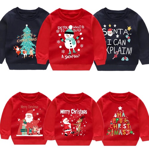 Christmas Sweater Kids 圣诞节圣诞老人麋鹿卫衣儿童红色套头衫