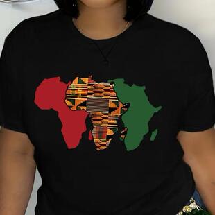 女装 shirt 非洲地图印花女士T恤休闲大码 上衣 欧美风时尚 Africa