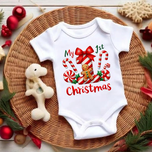 My 1st Christmas bodysuit 新款宝宝婴儿爬服第一个圣诞节哈衣