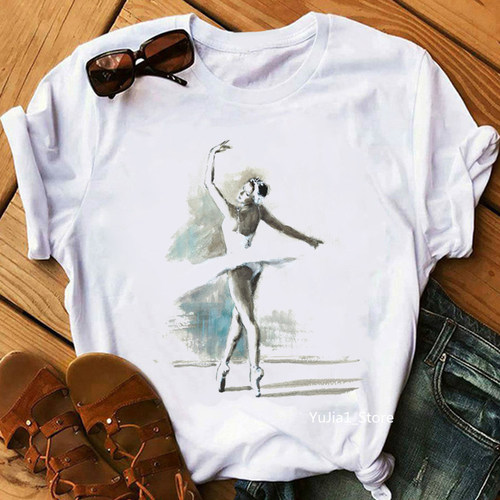 Dance T shirt 芭蕾舞蹈体操运动印花女士T恤夏季大码跳舞上衣服