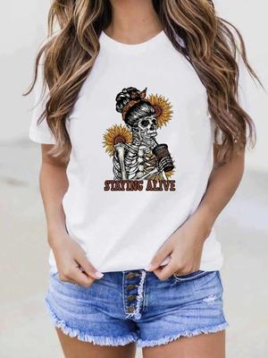 Skulls Coffee Helps T shirt 欧美风趣味骷髅爱喝咖啡印花T恤