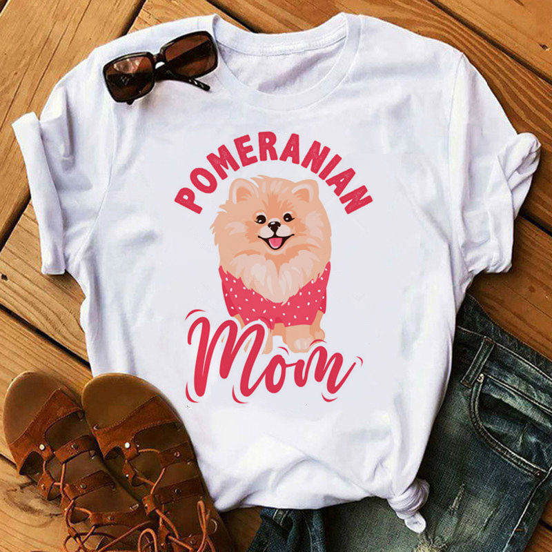 Pomeranian Mom Dog T shirt 夏季时尚狗狗短袖T恤女百搭亲子装
