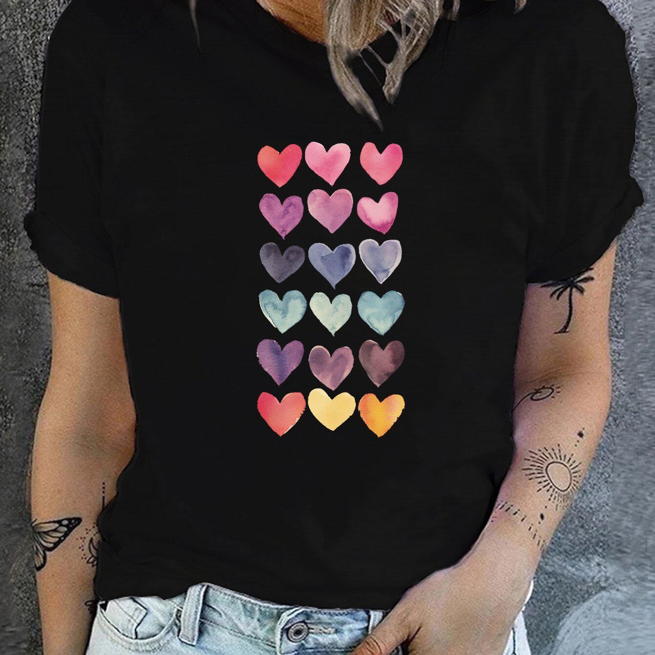 Heart T shirt 时尚彩色爱心印花短袖T恤女士夏季休闲半袖亲子装