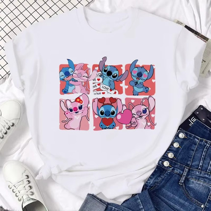 Stitch T shirt 卡通可爱星际宝贝印花短袖T恤女休闲上衣亲子装