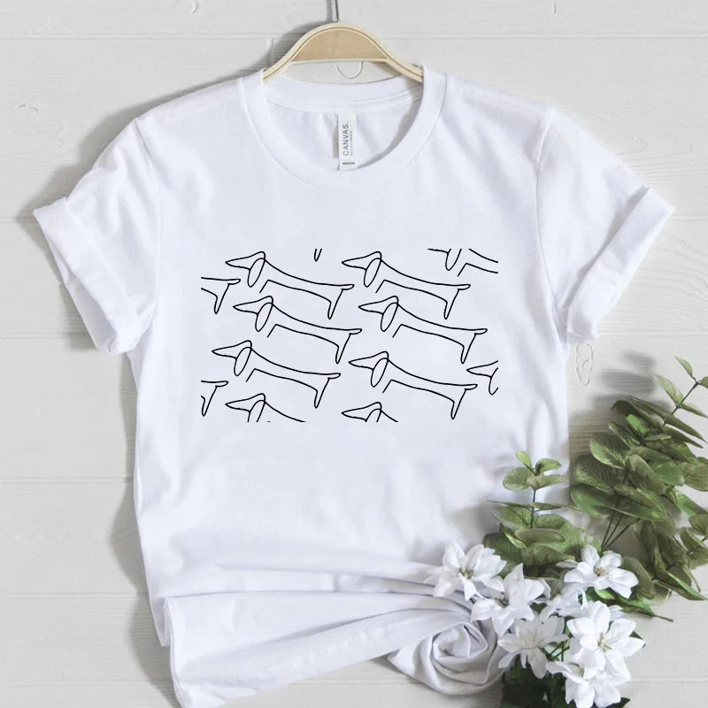 Dog T shirt 新款狗狗简笔画印花短袖大码夏装T恤亲子装闺蜜装