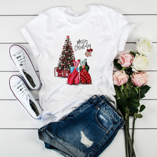 Merry Christmas Tshirt 个性圣诞树闺蜜装短袖圆领t恤衫INS风