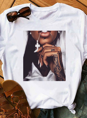 2020夏季女士T恤欧美风INS超火亚马逊热销上衣女孩印花莫代尔