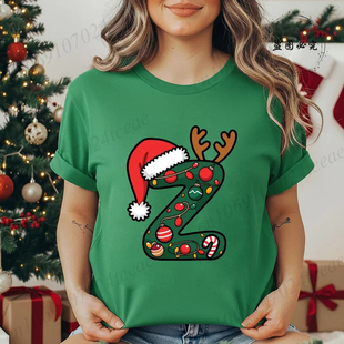 Letters 绿色圣诞节T恤上衣英文字母体恤衫 Christmas shirt