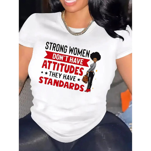 Black Women  T shirt 个性非洲黑女人印花短袖T恤女休闲圆领上衣