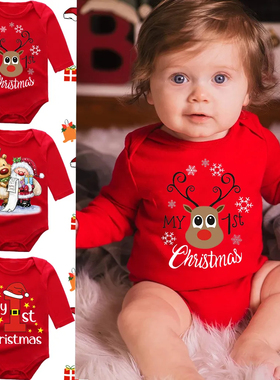 Christmas Bodysuit 红色圣诞麋鹿婴儿宝宝新生儿连体衣长袖爬服