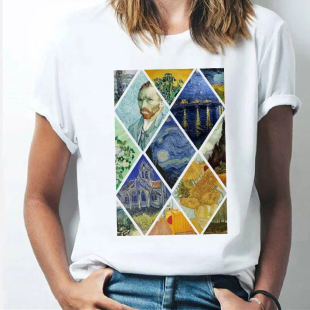 欧美风梵高油画印花圆领短袖 Van shirt T恤女百搭上衣服 Gogh