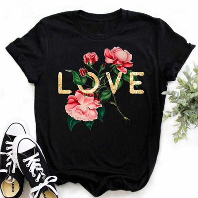 Love Floral T shirt 欧美风潮牌字母LOVE鲜花女士短袖T恤夏上衣