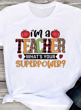 Super Teacher T shirt 新款女士夏季打底衫个性超级老师教师T恤