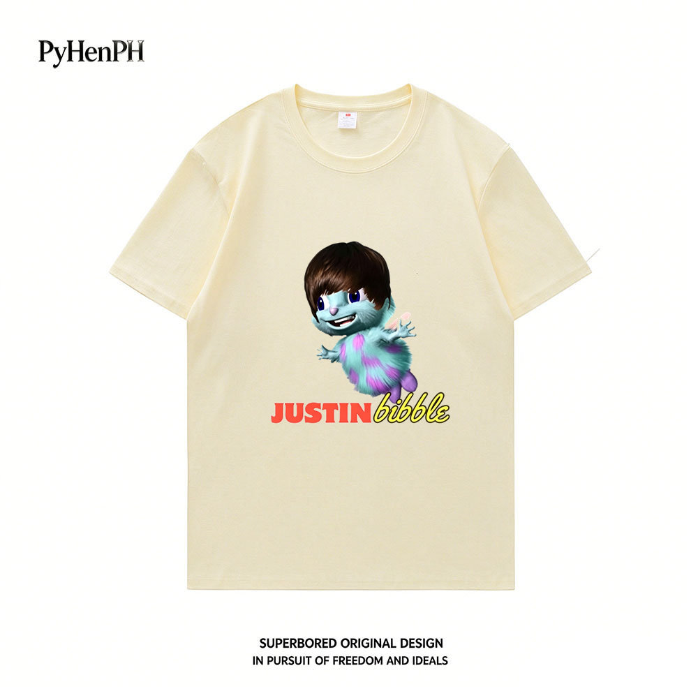 有趣的Justin Bibble印花短袖T恤女夏季纯棉学生女士小众风上衣