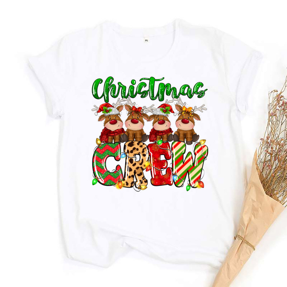 Christmas Crew Deer T shirt 欧美圣诞节可爱麋鹿印花T恤亲子装