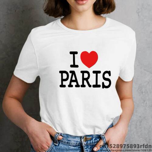 I Love Paris T shirt 新款女士T恤简约字母印花我爱巴黎体恤短袖