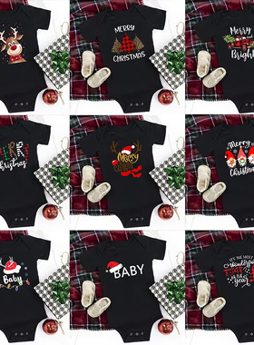Merry Christmas  bodysuit 圣诞节婴儿黑色爬服宝宝圣诞服装哈衣