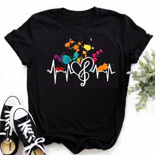 Music Note Art T shirt 夏季黑色短袖个性音符音乐T恤半袖衫上衣