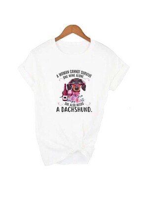 A Dachshund T shirt 女士夏季短袖T恤腊肠犬狗狗印花圆领大码T恤