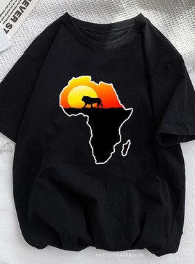 Africa Map T Shirt 欧美热卖个性非洲地图印花夏季短袖黑色T恤女