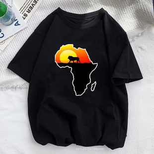 Shirt 欧美热卖 个性 Africa 短袖 非洲地图印花夏季 黑色T恤女 Map