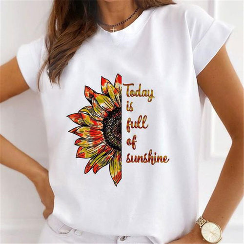 Sunflower T shirt 欧美风时尚向日葵太阳花印花短袖T恤休闲上衣