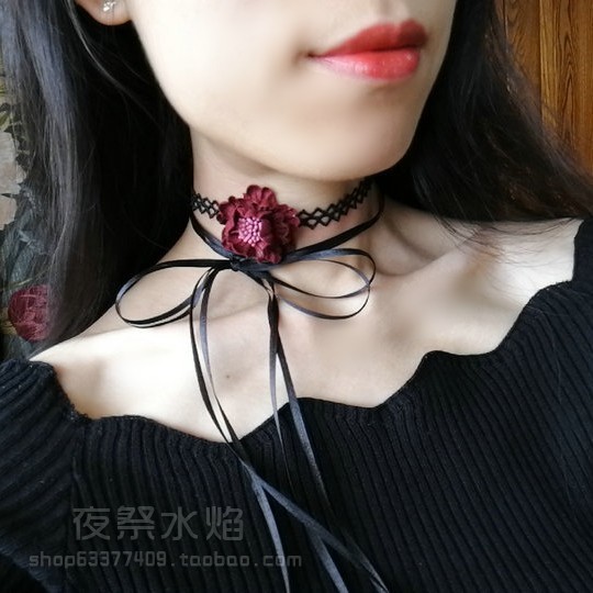 choker蕾丝花朵防过敏绑带项链图片