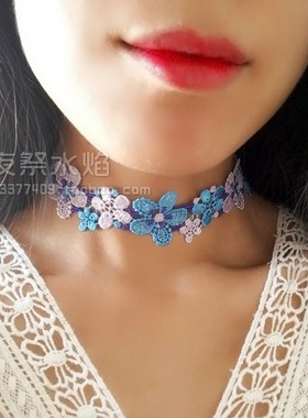 唯美风渐变刺绣蕾丝脖颈项链
