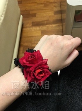 恶魔欧美风配饰红玫瑰蕾丝手链
