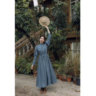 拾光裁缝 苏菲小姐  高领法式复古田园油画羊腿袖连衣裙