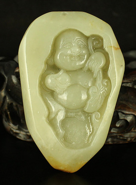 天然精工雕刻把件笑佛新疆和田玉