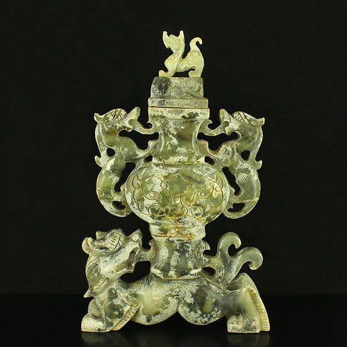 一口价 天然 仿古 岫玉 精工雕刻 摆件 玉瓶 包邮