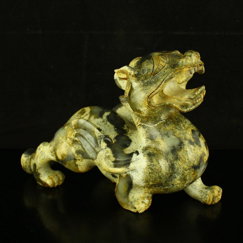 一口价天然仿古岫玉精工雕刻瑞兽摆件 招财貔貅 包邮
