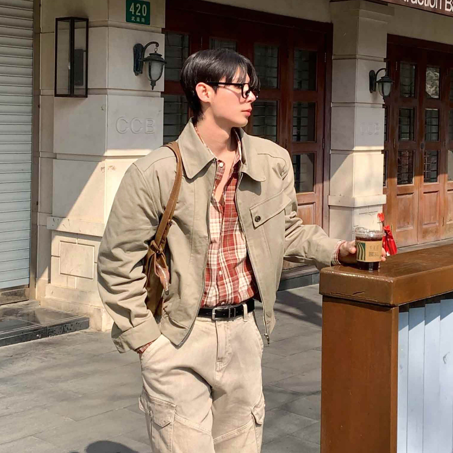 碧舍简约百搭双拉链夹克小众设计韩版潮流短款翻领男外套ins高街