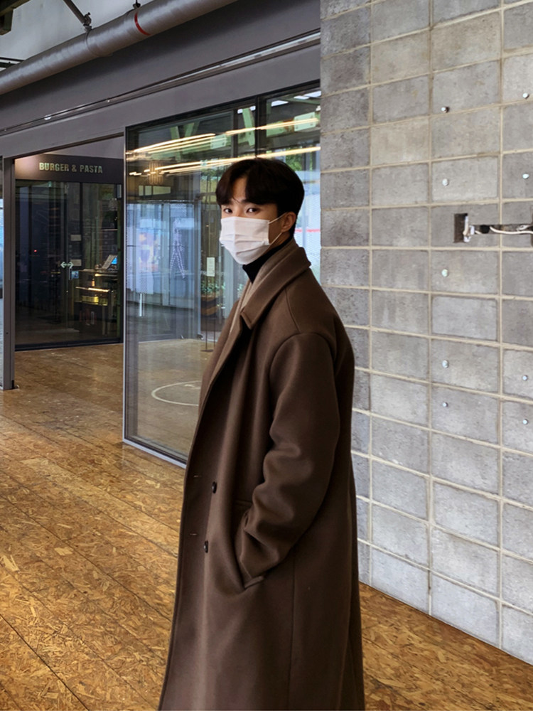 BISHE 더블 브레스트 모직 코트 남성 겨울 잘 생긴 영국 스타일 두꺼운 한국 스타일 윈드 브레이커 모직 코트 유행